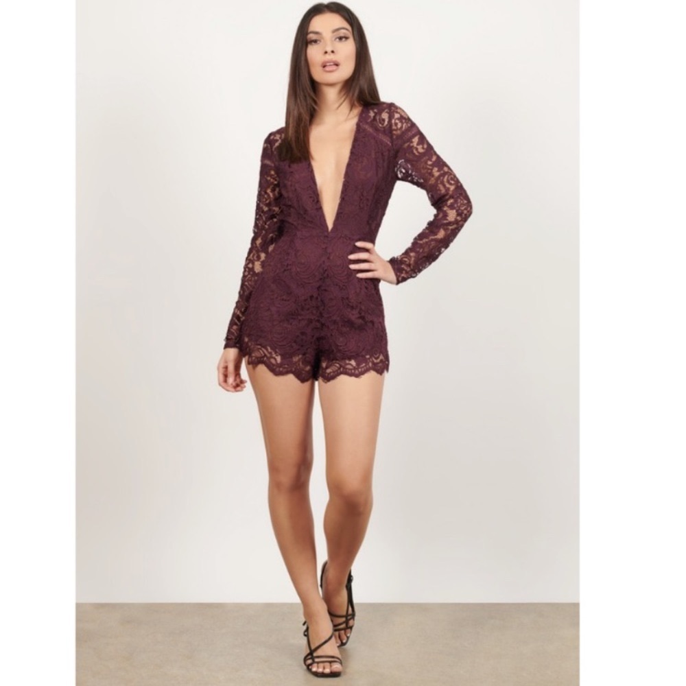 Plunge Neckline Open Back Lace Romper